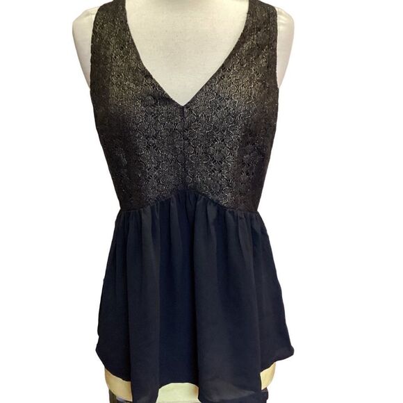 NWT Forever 21 Gold Black Metallic Sleeveless Peplum Top L - Picture 1 of 7